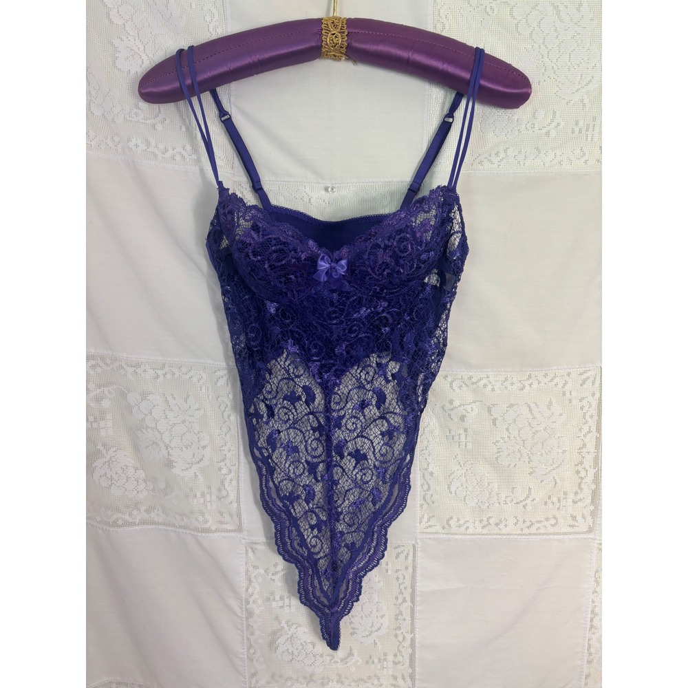 VTG Victoria's Secret Gold Label Purple Lace Teddy Bodysuit Size 36B - Picture 13 of 13